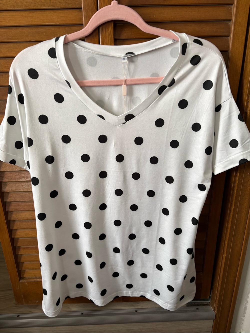 Women's Black Polka Dot V-Neck Tee - White